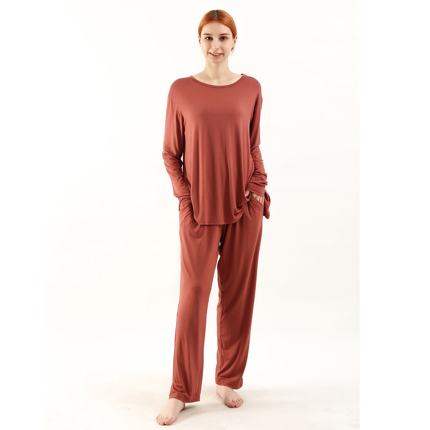Loose High Elastic Bamboo Fiber High Quality Home Long-sleeved Trousers Suit