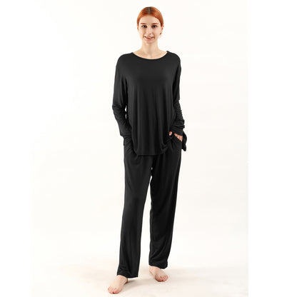 Loose High Elastic Bamboo Fiber High Quality Home Long-sleeved Trousers Suit